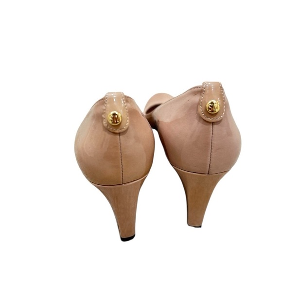 Stuart Weitzman Nude Patent Leather wedge Heels round toes in box sz 8 narrow - Picture 6 of 10